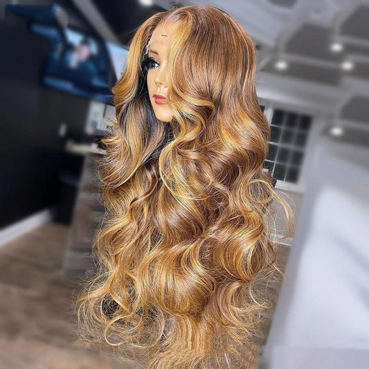 Honey Blonde Body Wave Lace Front Pre Plucked Highlight Wig