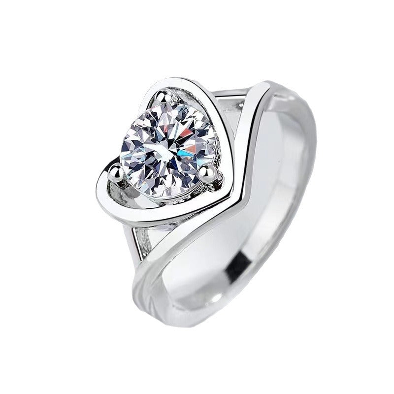 1 Karat Moissanite Ring Four-claw Female Ring Live Mouth
