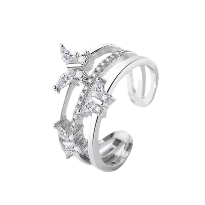Double Butterfly Super Flash Zircon Ring European And American Fashion