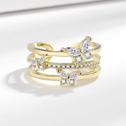 Double Butterfly Super Flash Zircon Ring European And American Fashion