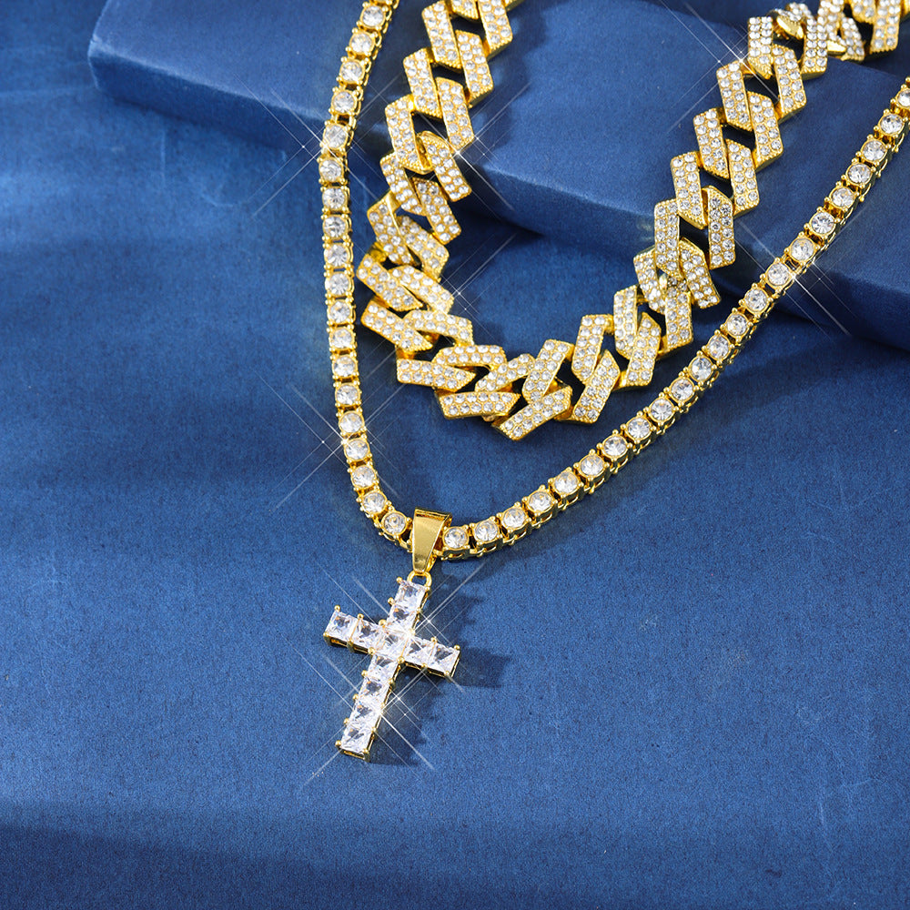 Zircon Cross Pendant Necklace Men's And Women's Clavicle Chain