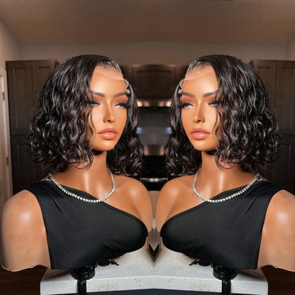 Frontal Human Hair Double Suction Water Wave BOB Wig