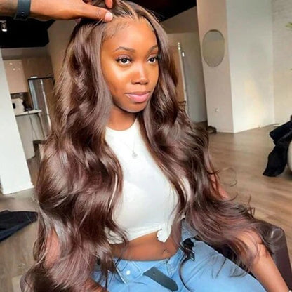 4x4 Lace Closure Human Hair Wig Brown Body Wave Density